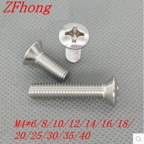 100PCS DIN966 M4*6/8/10/12/14/16/20/2/30/35/30 Cross Recessed Raised Countersunk Head Screw Stainless Steel 304