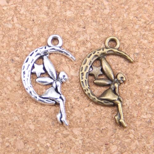 20pcs Charms fairy angel moon star 25x14mm Antique Pendants,Vintage Tibetan Silver Jewelry,DIY for bracelet necklace