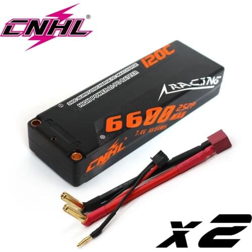 2PCS CNHL Lipo 2S 7.4V Battery 6600mAh 120C Racing Series HardCase Car T Deans For RC Evader BX Car Truck Truggy Buggy