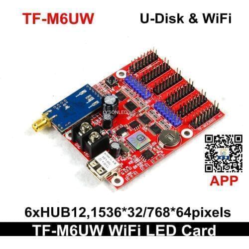 2pcs/lot TF-M6UW WIFI & USB-disk LED Display Control Card 2xHUB08 6xHUB12 Max768*64Pixels P4.75 P7.62 P13.33 Module