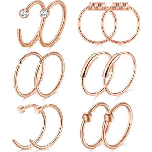 22G 316L Stainless Steel Nose Rings Hoop Tragus Cartilage Helix Ring Lip Septum Piercing 8MM