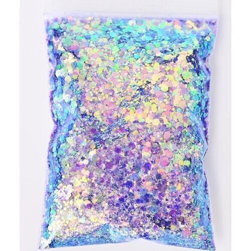 50G/Bag Holographic Mixed Hexagon Shape Chunky Nail Glitter Sequins Sparkly Flakes Slices Manicure Body/Eye/Face Glitter TCF2335