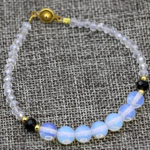 8mm round opal beads bracelet for women high grade 3x4mm white glass crystal original design jewelry 7.5inch B2908