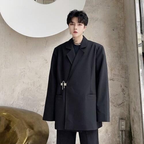 Lock Buckle Blazers Men Streetwear Fashion Hip Hop Loose Casual Black Party Suit Jacket Male Women Office Suit Coat Blazer