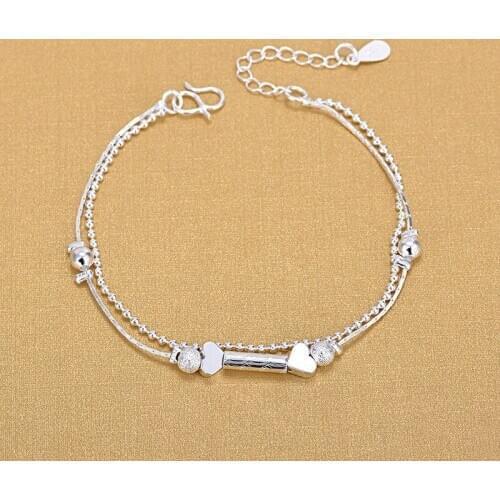High Quality Double Layered 925 Sterling Silver Heart Beads Bracelets For Women