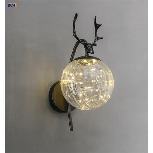 Glass Ball Black LED Wall Lamps Modern Nordic Wall Lights Shining Stars Cute Deer Sconces Home Art Decor Living Room Bedroom