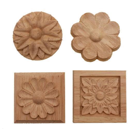 Floral Wood Carved Decal Corner Appliques Frame Wall Furniture Woodcarving Decorative Wooden Figurines Crafts Home Decor