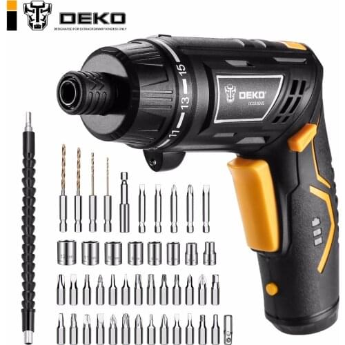 DEKO DCS3.6DU2-S2 Cordless Electric Screwdriver Rechargeable Power Screwdriver Twistable Handle Wireless LED Torch Household DIY