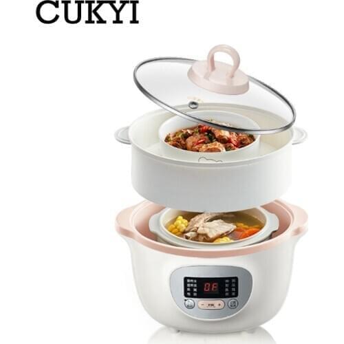 CUKYI 1.6L Household Electric Slow Cooker Stew Pot Ceramic Soup Pot Casserole Breakfast Machine Porridge Appointment 6 Menu 220V