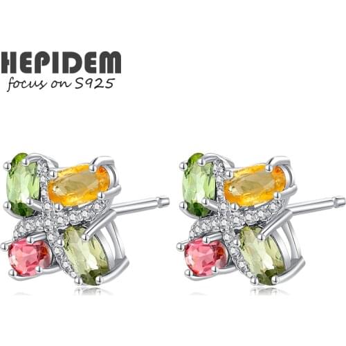HEPIDEM 100% Tourmaline 925 Sterling Silver Stud Earrings 2022 Trend Women Red Stone Gem Gemstones Gift S925 Fine Jewelry 5028