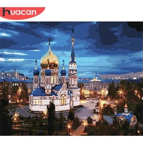 HUACAN Painting By Number Castle Drawing On Canvas HandPainted Art Gift DIY Pictures By Number Night Landscape Kits Home Decor