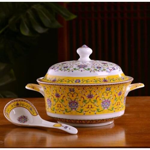 Jingdezhen Ceramic big soup bowl with cover large Chinese dragon pattern soup bowl soup vegetable basin rich and noble casserole