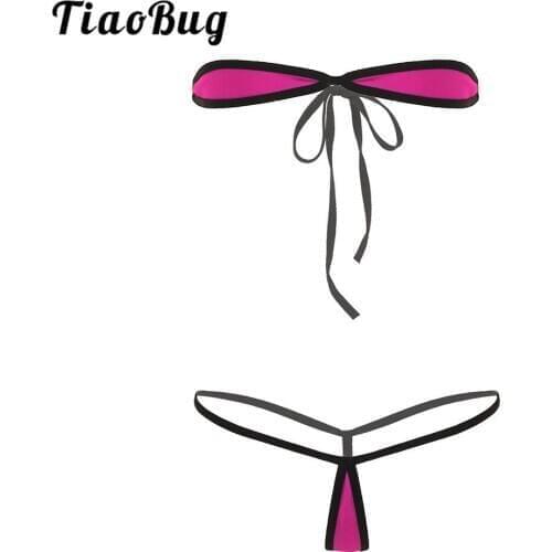Womens Erotic Lingerie Set Strapless Tie-on Mini Cover Micro Bikini Bra Top with Thong G-Strings Hot Sexy Female Swim Underwear