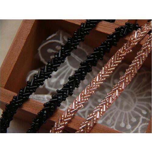 Handmade beaded lace border,black coffee beads,DIY cloth decorations,Decorate bag dress coat cardigan sweater wear accessory