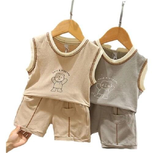 Summer Baby Boy Clothes Cartoon Cute Bears Print Short Sleeve T Shirt+Shorts For Toddler Kid Girl Children Clothing Suits1-6Y