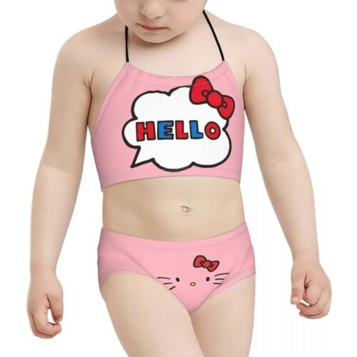 Kawaii anime Kids Swimsuit for Girls Children Print Hello Cat 2 Bikini 2021 Wholesale Brand Baby Girl Swimming Suit