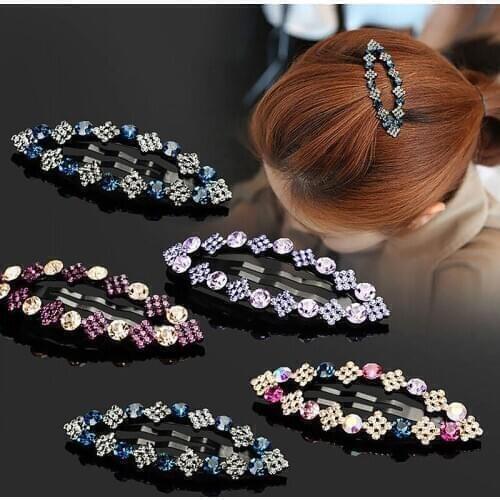 Fashion Women Shining Crystal Rhinestone Hairpins Barrettes Girl Cute Geometric Hair Clips Beads Hairgrip Hair Accessories