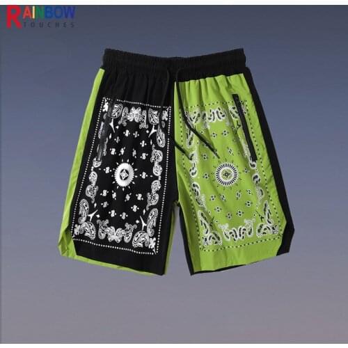 Rainbowtouches Men New Summer Sports Shorts High Street Paisley Color Contrast Hip Hop Casual Shorts