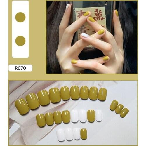 24pcs False Nail Artificial Tip Set Nails Short Round False Nails Full Cover Sticker Press On Nails Art Fake Extension TSLM1