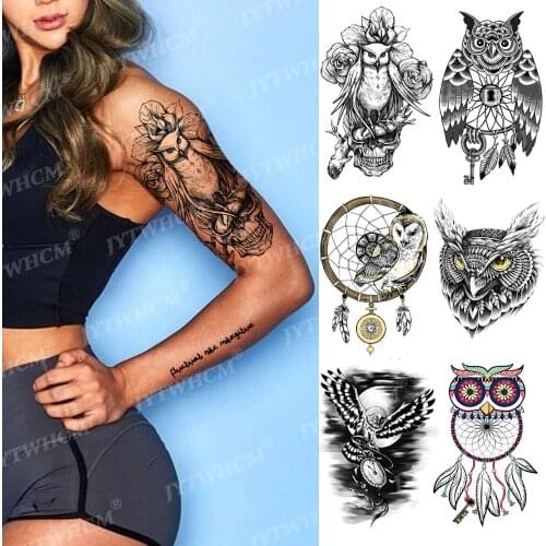Owl Fake Tattoo Sticker Waterproof Fale Tattoo For Women Cool Things Black Temporary Tattoo For Men Kid Women Tribal Totem Tatto
