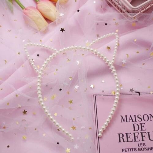 Korean Fresh Style Women Girl Thin Hair Hoop Cute Rabbit Cat Ears Bowknot Headband Imitation Pearl Beaded Jewelry Party Headwear