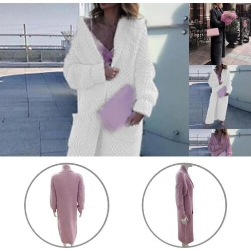 Pockets Autumn Winter Turndown Collar Pockets Knitted Jacket for Gathering
