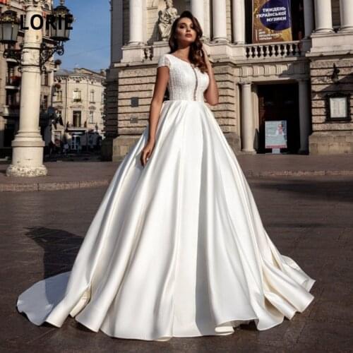 LORIE Satin Wedding Dresses Cap Sleeve Appliques Lace A-Line New Fashion Princess Boho Bridal Gown 2021 vestidos de novia
