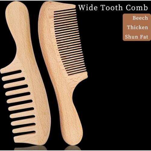 Pure Natural Beech Wood Thick Wide Tooth Comb Scalp Hair Care Healthy Bamboo Comb Anti-Static Hair Comb Handle Combs