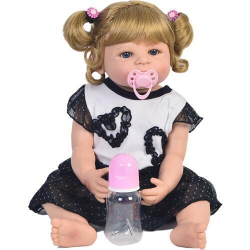 22'' bebes reborn menina bonecas Lifelike Reborn Baby Doll Girls Full Body Vinyl Silicone curly hair wig toy doll reborn gift
