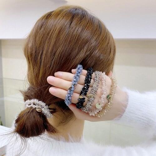 Shiny Crystal Beaded Rubber Hair Band String INS Metal Pendant Hair Ring Simple Temperament Sweet Hair Rope Hair Accessories