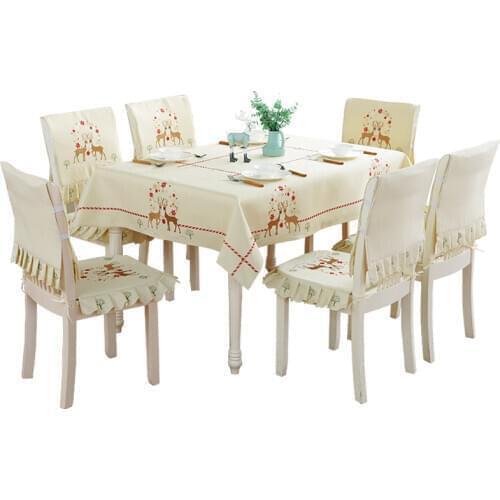 Christmas Table Cloth Deer Embroidered Tablecloth Nordic Table Cover for Party Wedding Hotel Luxury Table Cloth Set Chair Cover
