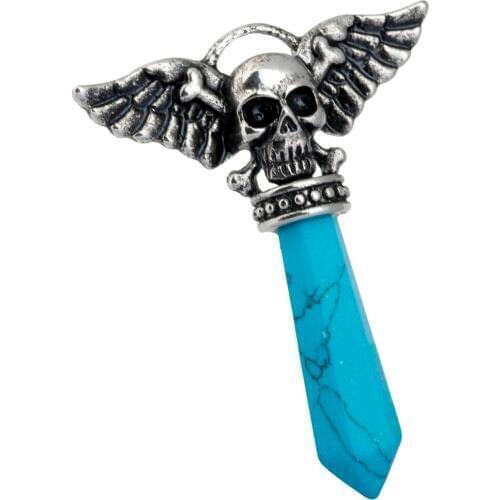 TUMBEELLUWA Hexagon Prism Crystal Point Skull Wings Healing Chakra Pendant Fit Necklace