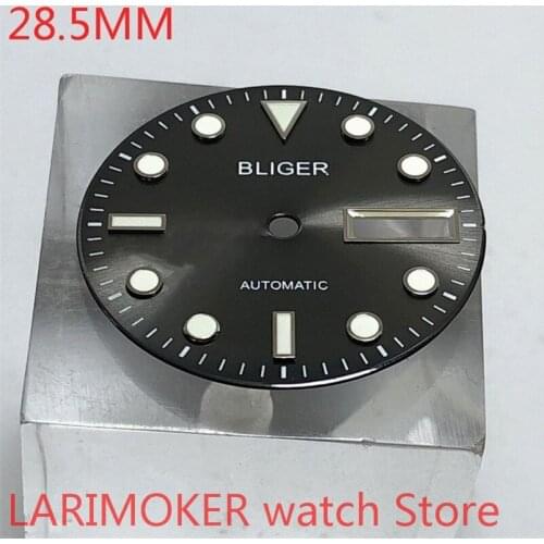 Bliger sterile 28.5mm dial date, suitable for MH36 case core, sports mens watch dials parts gray