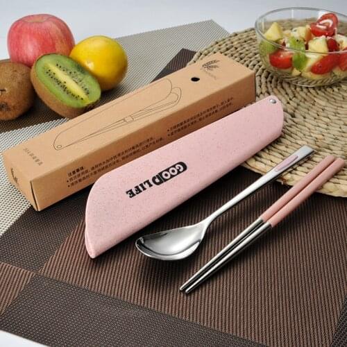 Food Grade Stainless Steel Tableware Set Portable Cutlery set Travel Picnic Dinnerware Set For Kids School Tableware With Box 35