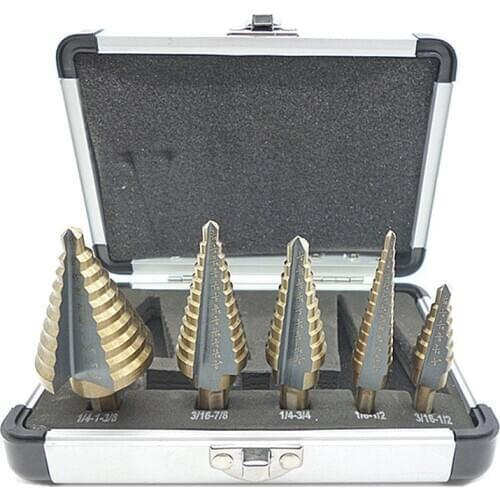 5pcs/Set HSS COBALT MULTIPLE HOLE 50 Sizes STEP DRILL BIT SET With Aluminum Case Arrival High Quality