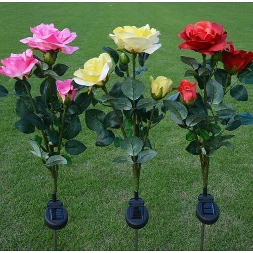 Solar LED Rose Flower Light Garden Yard Lawn Night Light Lamp Landscape Garden Home Decoration Lights jk30