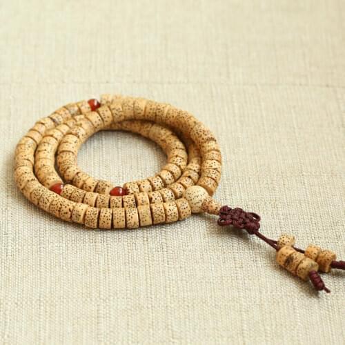 Tibetan Buddhism 108 Old star&moon bodhi Flat Prayer bead Mala Necklace