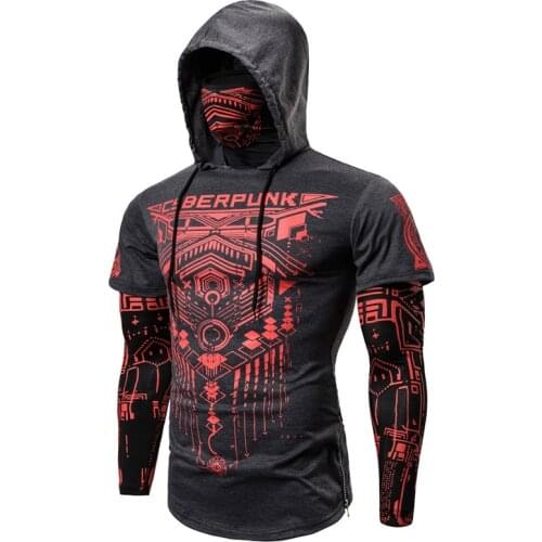 PERSONALITY Mens Skull Mask Hoodies Sweatshirt Fake Two Pieces Men Punk Jogging Homme Pullover Elastic Streetwear Hoodie