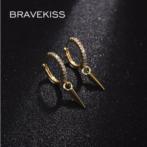 BRAVEKISS Triangular Rivet Cubic Zirconia Hoop Earrings for Women Fashion CZ Indian Wedding Bride Earrings Girls Jewelry UE0695