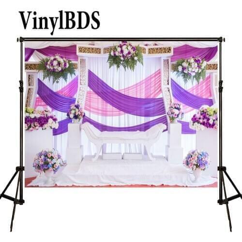 VinylBDS Backdrops Flower Wedding Background Vintage Wooden Flower Backdrop Pink Curtain Backdrops for Photocall Wedding