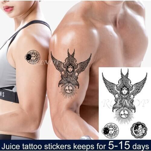 Waterproof Temporary Juice Tattoo Sticker Greek Myth Sun Moon Beautiful Wings Girl Flash Tatoo Fake Tatto Art for Men Women