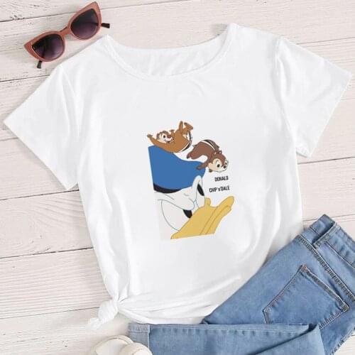 Disney T Shirt Women Chip Dale and Donald Duck Cute Funny Shirt Korean Trendy Ulzzang Ladies Shirt White Basic Tops O Neck Tees