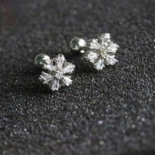 1pc Korean Version New Micro Inlaid Zircon Earrings Stainless Steel Snowflake Temperament Womens Charm Earrings Jewelry