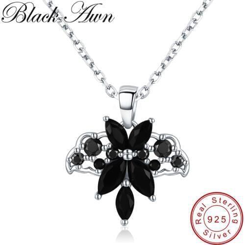 [BLACK AWN] 925 Sterling Silver Bat Necklace for Women Black Spinel Necklaces Pendants Female Sterling Silver Jewelry K033