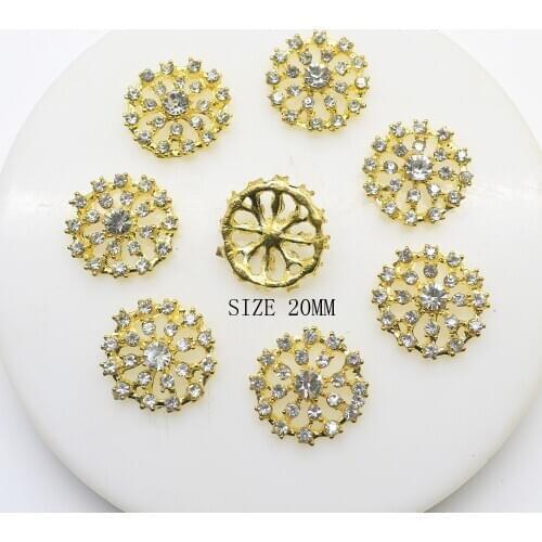 10Pcs/Lot 20mm rhinestones Alloy button Gold Color buttonhole diy girl hair accessory Initation flower Wedding decoration