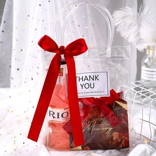 4Pcs Transparent Gift Tote Bag Ribbon Thank You Packaging Gift Bags Suit Wedding Baby Shower Birthday Party Box Souvenirs PVC