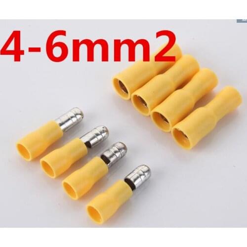 50 X Yellow Male Female Bullet Connector Crimp Terminals Wiring 4-6mm2