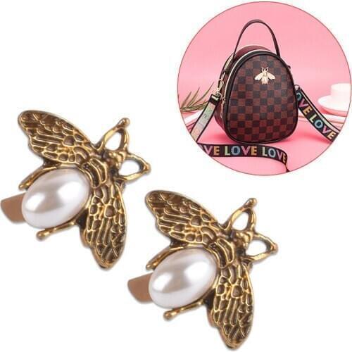 5x Metal Bee with Pearl For Bag Purse Making, Small Metal Fittings Animal Decoration For Handbag