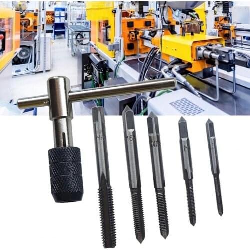 6Pcs M3-M8 Screw Tap Wrench Set T-handle Industrial Grade Tapping Tool Metric Screw Thread Tap Twist Drill Bit Wrench Set