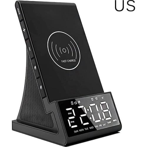 Wireless Charging Speaker Alarm Clock With Wireless Charging Dock Stand Fm Radio USB Fast Charger Led Alarm Clock